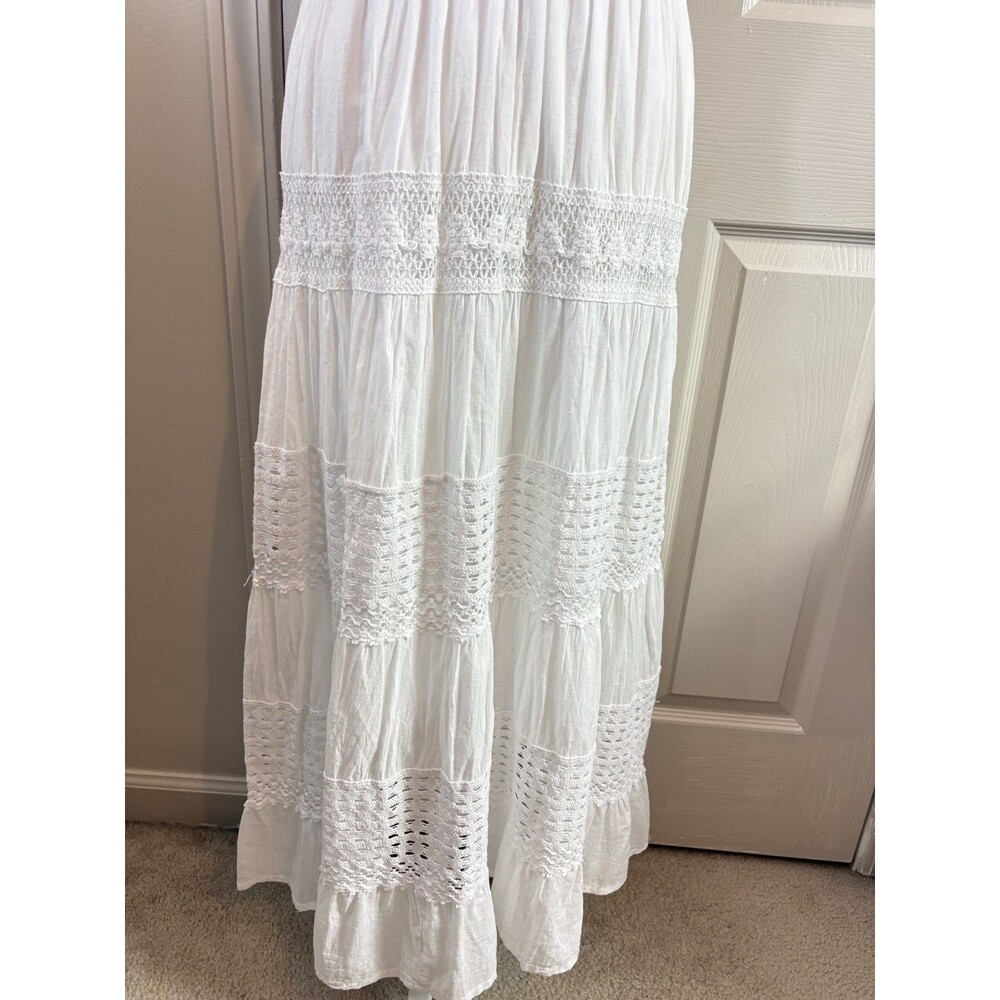 White Cotton Crochet Dress Cottagecore Beach 100% Cotton Dress Maxi XL 496 - Picture 6 of 9